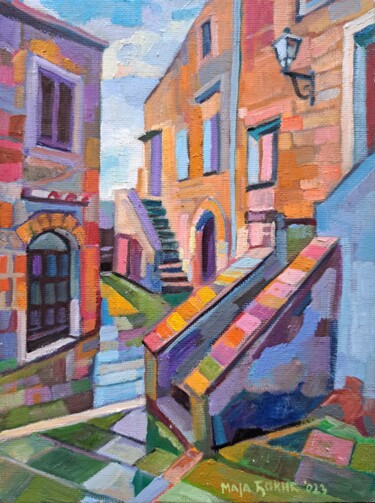 Peinture intitulée "Stairs, Pitigliano" par Maja Djokic Mihajlovic, Œuvre d'art originale, Huile