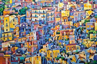 Schilderij getiteld "Sicilian city" door Maja Djokic Mihajlovic, Origineel Kunstwerk, Olie