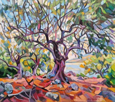 Картина под названием "Old olive tree" - Maja Djokic Mihajlovic, Подлинное произведение искусства, Масло