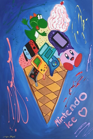 Malerei mit dem Titel "Nintendo ice" von Maja Flügel, Original-Kunstwerk, Acryl