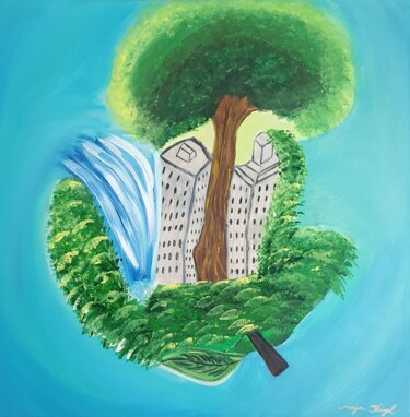 Malerei mit dem Titel "Die grüne Mission" von Maja Flügel, Original-Kunstwerk, Acryl