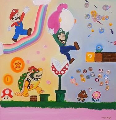 Pintura titulada "Nintendo World" por Maja Flügel, Obra de arte original, Acrílico Montado en Bastidor de camilla de madera