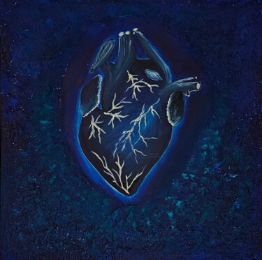 Painting titled "The Blue Heart" by Maja Flügel, Original Artwork, Acrylic Mounted on Wood Stretcher frame