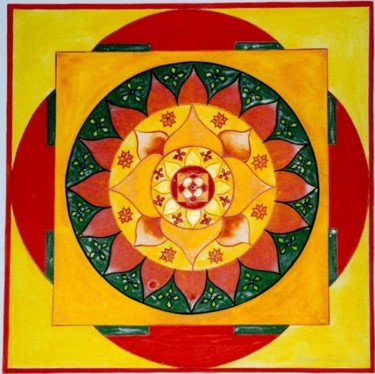 Painting titled "Mandala du Coeur" by C.Majal, Original Artwork, Oil
