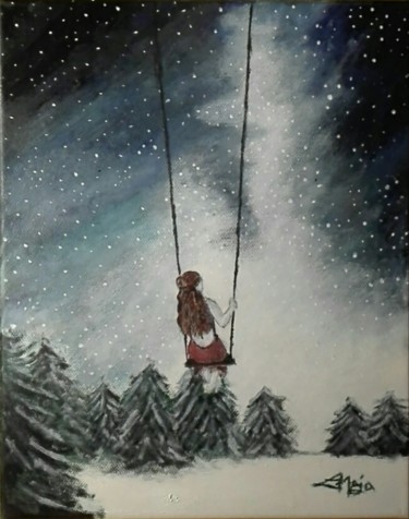 Painting titled "Night sky" by Maja Lemesanszky, Original Artwork, Acrylic
