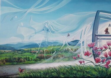 Schilderij getiteld "Wiatr wolności" door Maja Wolf, Origineel Kunstwerk, Olie