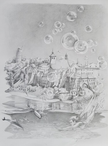 Desenho intitulada "Anioł wspomnień. Ry…" por Maja Wolf, Obras de arte originais, Lápis Montado em Armação em madeira