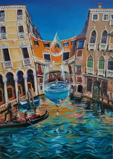 Painting titled "Aqua (Water)" by Maja Wolf, Original Artwork, Oil