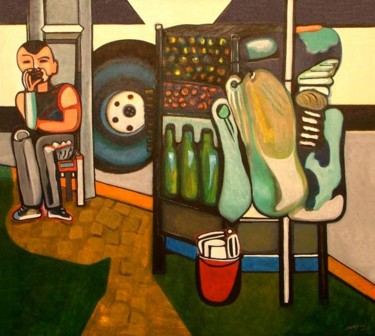 Pintura intitulada "O RAISEIRO E O ONIB…" por Sérgio Pinheiro, Obras de arte originais