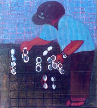 Pintura intitulada "O Vendedor de óculos" por Sérgio Pinheiro, Obras de arte originais