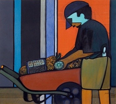 Pintura intitulada "O Vendedor de Abaca…" por Sérgio Pinheiro, Obras de arte originais