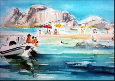 Peinture intitulée "Ecueils marins ...…" par Majo, Œuvre d'art originale, Aquarelle