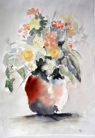 Peinture intitulée "Bouquet d'été ... F…" par Majo, Œuvre d'art originale, Aquarelle