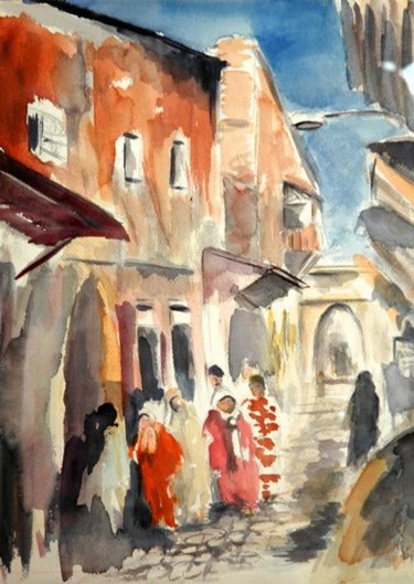Painting titled "La Cité Rouge .. Th…" by Majo, Original Artwork, Oil
