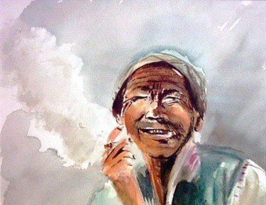 Painting titled "Fumeur d'opium ...…" by Majo, Original Artwork, Watercolor