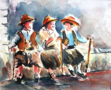 Painting titled "Les Trois Sages ...…" by Majo, Original Artwork, Watercolor