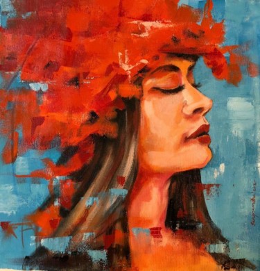 Painting titled "Girl with red hat.j…" by Sanghamitra Roy Majumder, Original Artwork