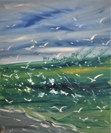 Картина под названием "Seagulls of my hear…" - Maka Kvartskhava (Stillwhite), Подлинное произведение искусства, Масло