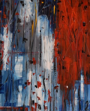 Peinture intitulée "Red and Blue" par Maka Kvartskhava (Stillwhite), Œuvre d'art originale, Huile