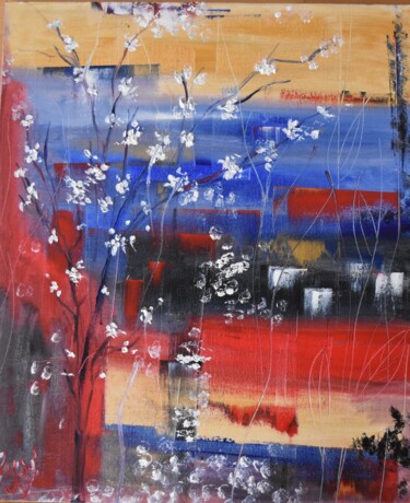 Картина под названием "The Blossoms in Red" - Maka Kvartskhava (Stillwhite), Подлинное произведение искусства, Масло
