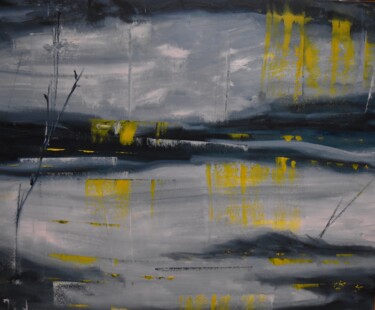 Painting titled "Yellow Reflections" by Maka Kvartskhava (Stillwhite), Original Artwork, Oil