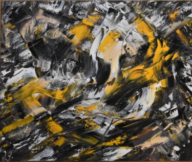 Peinture intitulée "Black & Yellow moti…" par Maka Kvartskhava (Stillwhite), Œuvre d'art originale, Huile