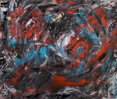 Peinture intitulée "Motions & red" par Maka Kvartskhava (Stillwhite), Œuvre d'art originale, Huile