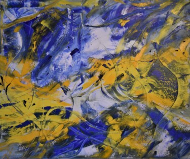 Malerei mit dem Titel "Motions of Blue & Y…" von Maka Kvartskhava (Stillwhite), Original-Kunstwerk, Öl