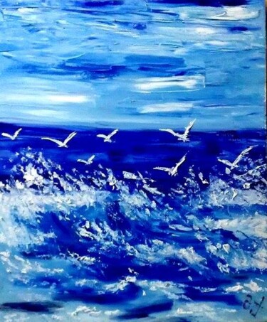 Pintura titulada "seagulls" por Maka Kvartskhava (Stillwhite), Obra de arte original, Oleo