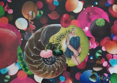 Collagen mit dem Titel "Dans ma bulle" von Makalo, Original-Kunstwerk, Collagen