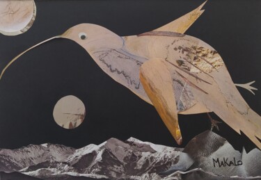 Collages intitulée "Rêve de montagne oi…" par Makalo, Œuvre d'art originale, Collages Monté sur Panneau de bois