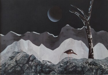 Colagens intitulada "Rêve de montagne ar…" por Makalo, Obras de arte originais, Colagens Montado em Painel de madeira