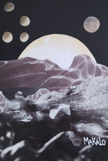 Collages intitulée "Rêve de montagne lu…" par Makalo, Œuvre d'art originale, Collages Monté sur Panneau de bois