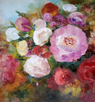 Painting titled "Peonies" by Lana Makarchenko, Original Artwork, Oil