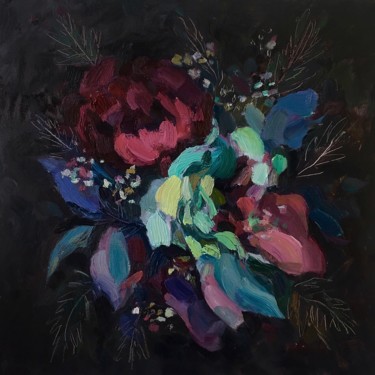 Картина под названием "Abstract flowers" - Tanya Muna, Подлинное произведение искусства, Масло
