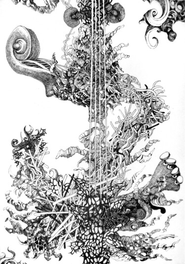 Картина под названием "Violinet" - Macke Ionesco, Подлинное произведение искусства, Чернила Установлен на Деревянная панель