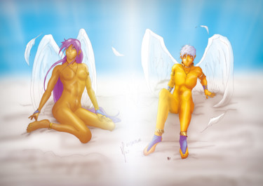 Digital Arts titled "Angèle & Ange" by Willy Hervy, Original Artwork, Digital Painting