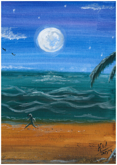 Pittura intitolato "Sérénité lunaire" da Willy Hervy, Opera d'arte originale, Acrilico Montato su Telaio per barella in legno