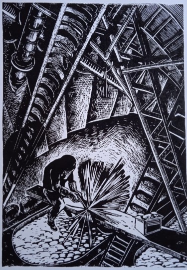 Сварщик прошлого Printmaking titled "Сварщик прошлого" by Анна Аргунова, Original Art, Linocuts