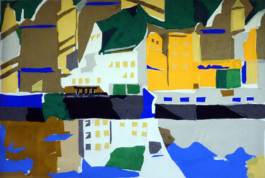 Collages titulada "Green Roofs" por Makiwa Mutomba, Obra de arte original, Collages Montado en Bastidor de camilla de madera