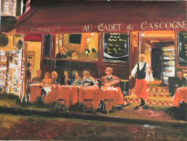 Painting titled "café à montmartre" by Makovka, Original Artwork, Oil