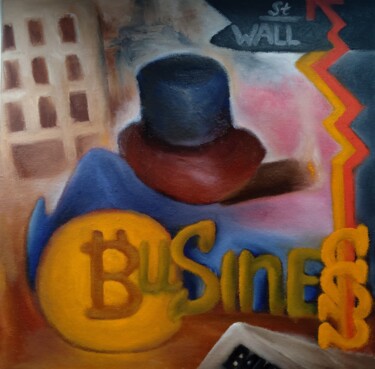 Schilderij getiteld "Wall Street" door Maksim Abbakumovskii, Origineel Kunstwerk, Olie