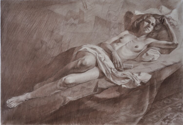 Tekening getiteld ""Before bedtime."" door Maksim Echein, Origineel Kunstwerk, Houtskool