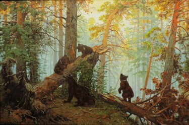 Painting titled "Утро в сосновом лес…" by Maksim Fedkin, Original Artwork, Oil