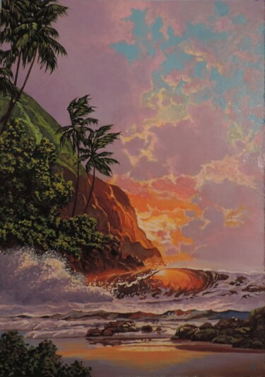 Painting titled "Рассвет на Гавайях.…" by Maksim Fedkin, Original Artwork, Oil