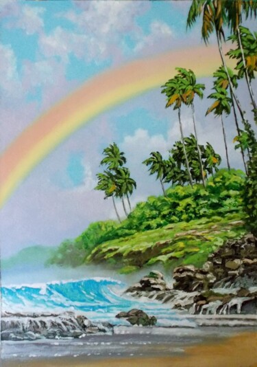 Peinture intitulée "Гавайи-радуга.копия." par Maksim Fedkin, Œuvre d'art originale, Huile