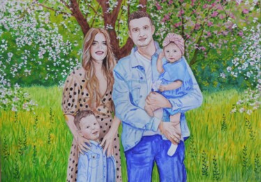 Картина под названием "Семейный портрет" - Максим Федькин, Подлинное произведение искусства, Акварель
