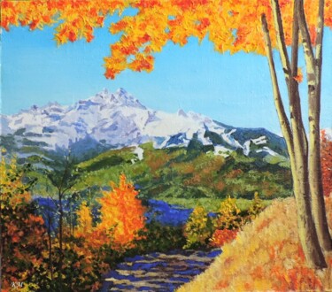 Картина под названием "Золотая пора в горах" - Максим Федькин, Подлинное произведение искусства, Масло