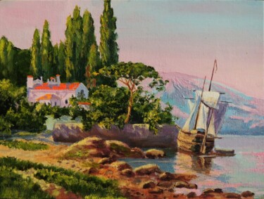 Pittura intitolato "Утро тихая гавань" da Maksim Fedkin, Opera d'arte originale, Olio