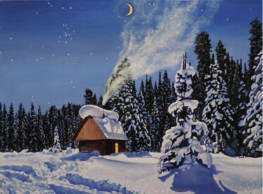 Картина под названием "Зимняя сказка" - Максим Федькин, Подлинное произведение искусства, Масло